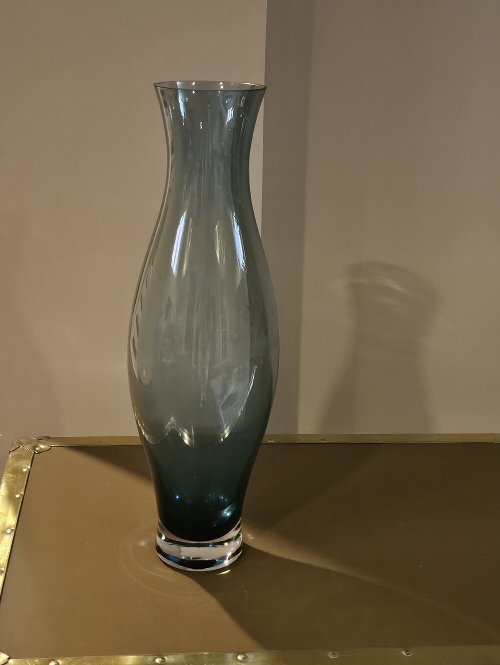 Vintage Tall Glass Vase Blue Tint Transparent Curved Good Used Condition Teal